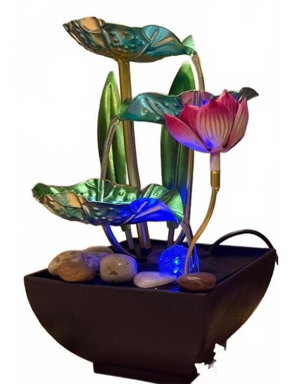 Decorative Indoor Water Fountain with LED Lotus Flower and Green Leaves - Picture 2 of 3